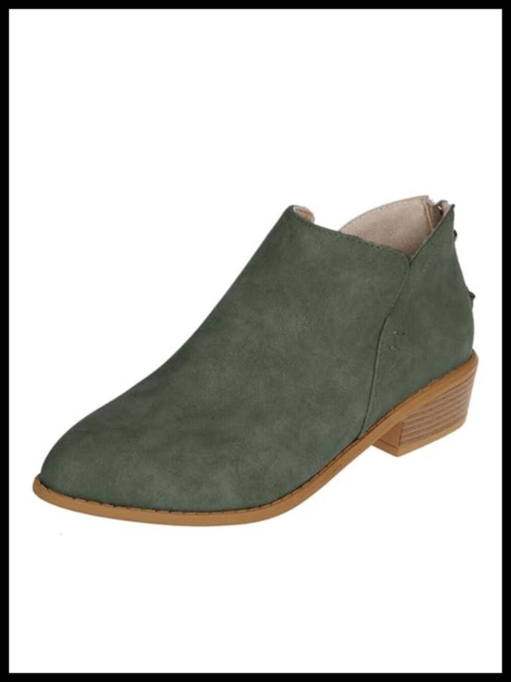 Faux Suede Ankle Boots Block Heel Back Zipper Pointed Toe Western Booties